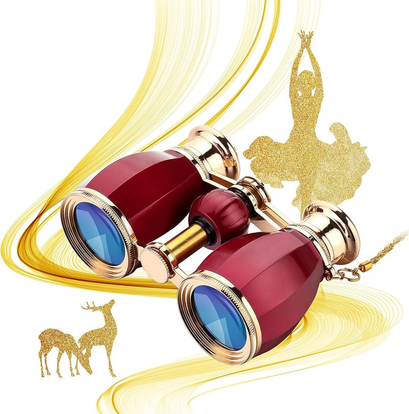 ESSLNB Opera Glasses Binoculars for Women Adults 4X30mm Theater Glasses Compact Binoculars for Theater and Concerts Antique with Case Removable Chain (Red) - Image 1